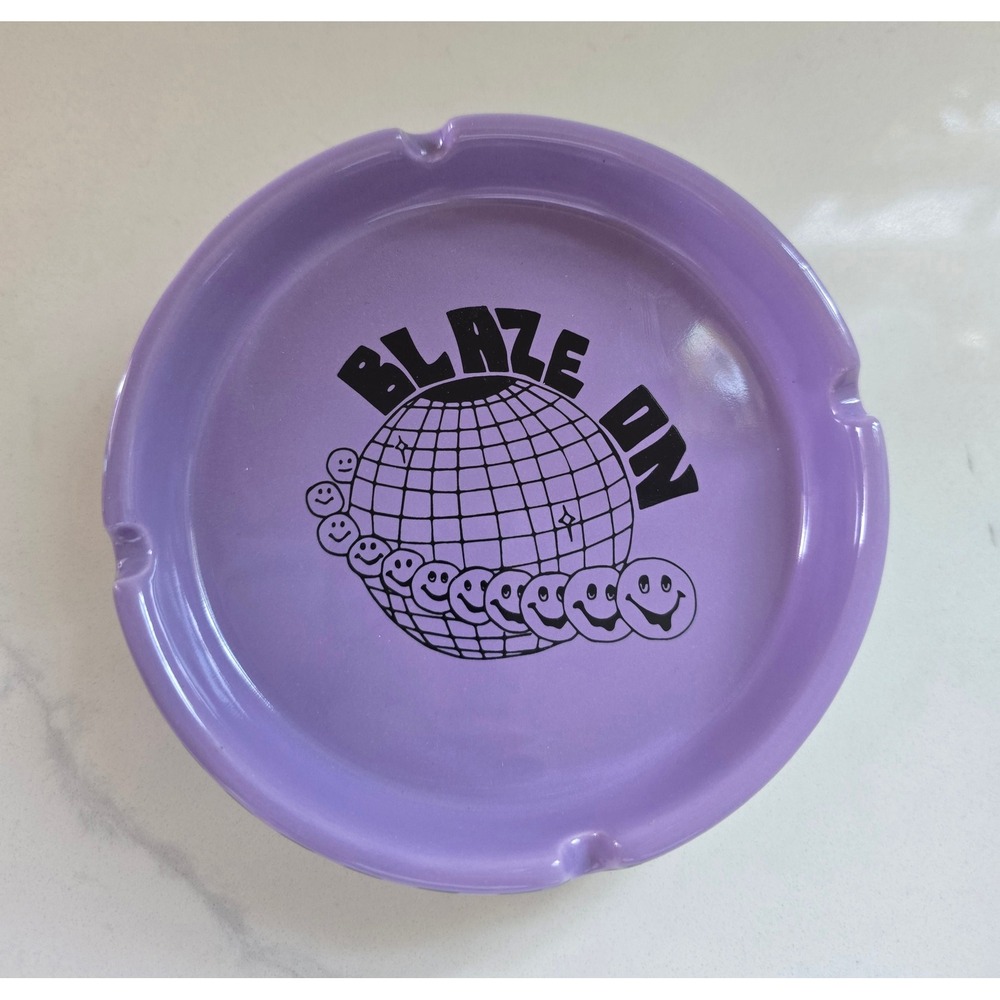 Urban Outfitters UO Home Blaze On Disco Ball Smiley‎ Purple Ashtray Tray